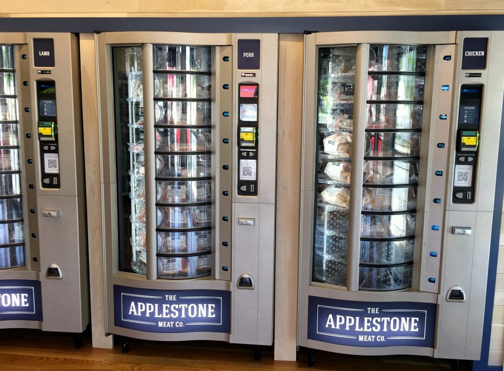 An applestone meat dispensing vending machines on display